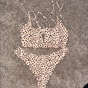 Zaful Cream and Black Spotted Bikini